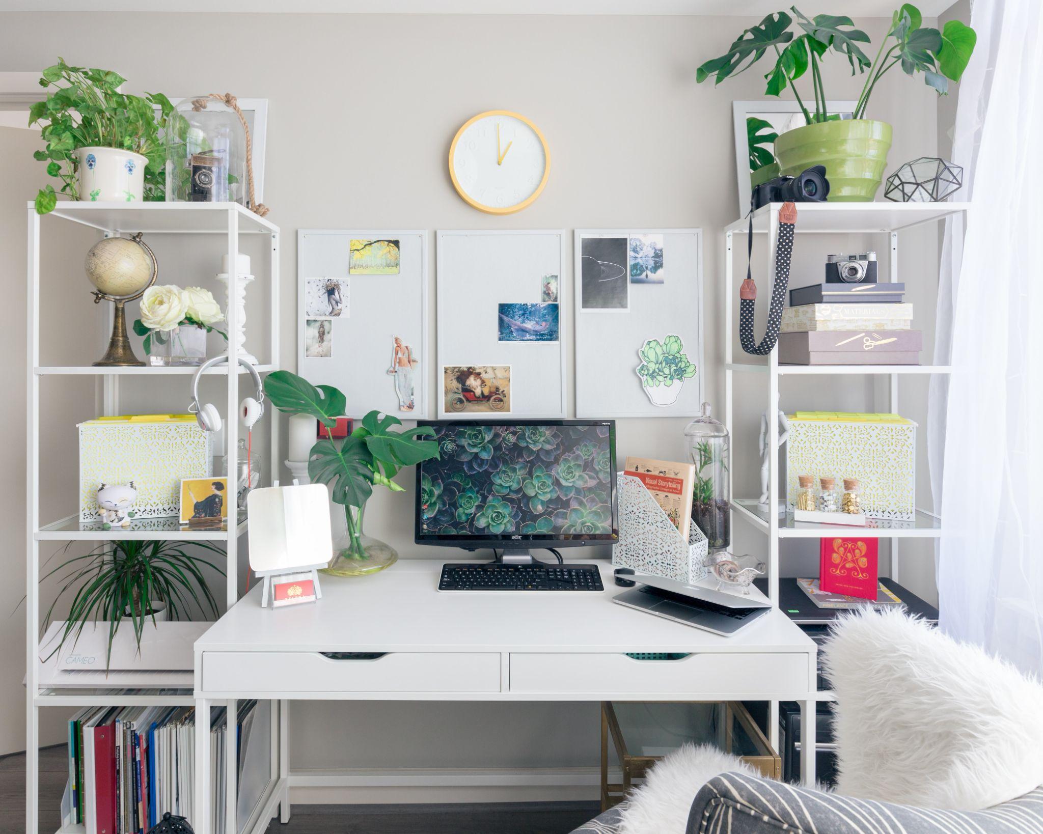 a room with decorated office space