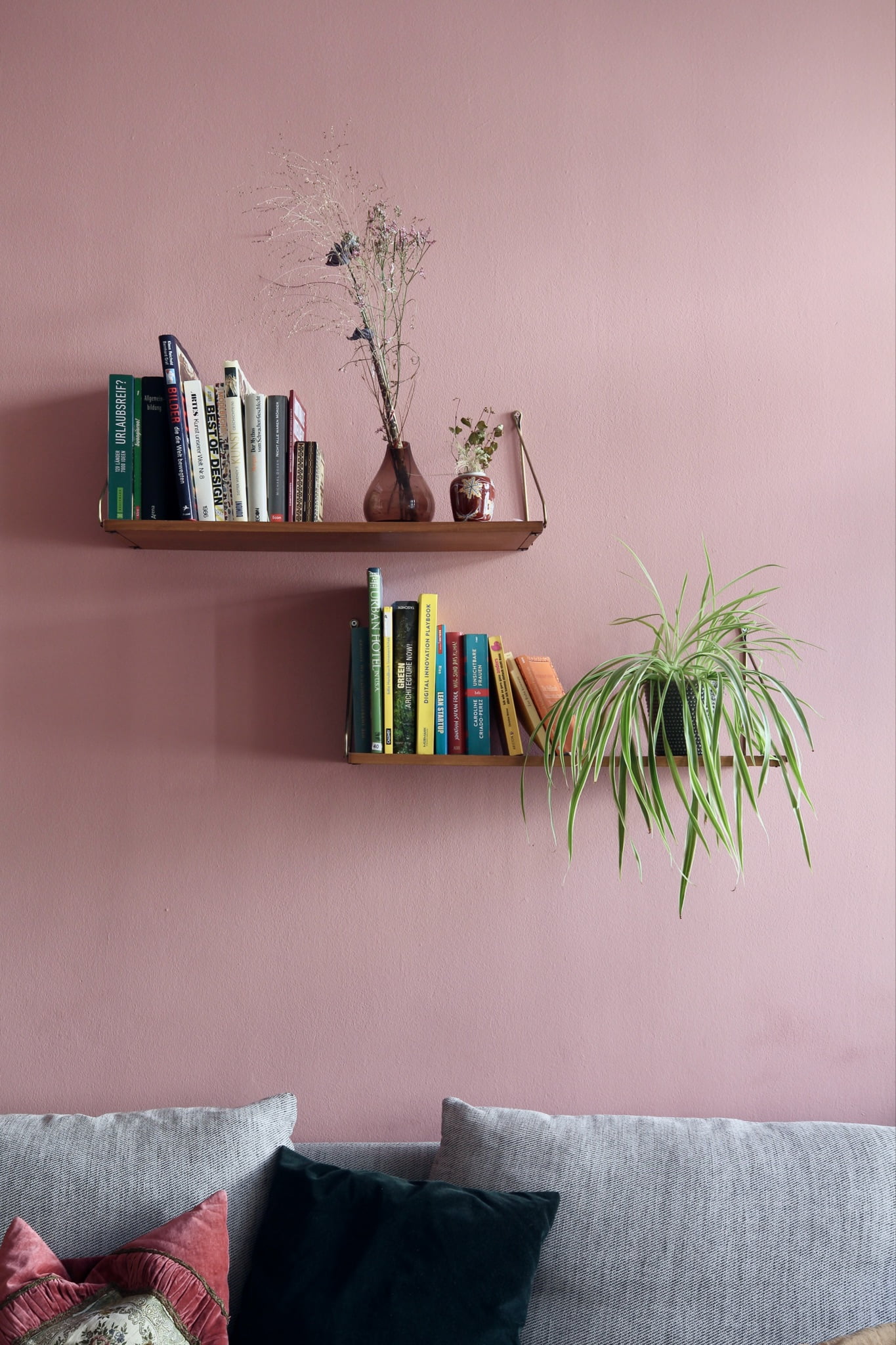 minimalist book shelf with plant